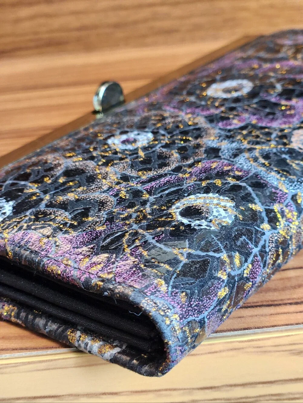 Next Floral Snake Print Gold Frame Clutch Wallet